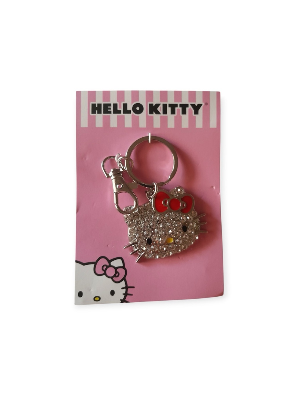 Hello Kitty Silver and White Rhinestone Charm Keychain